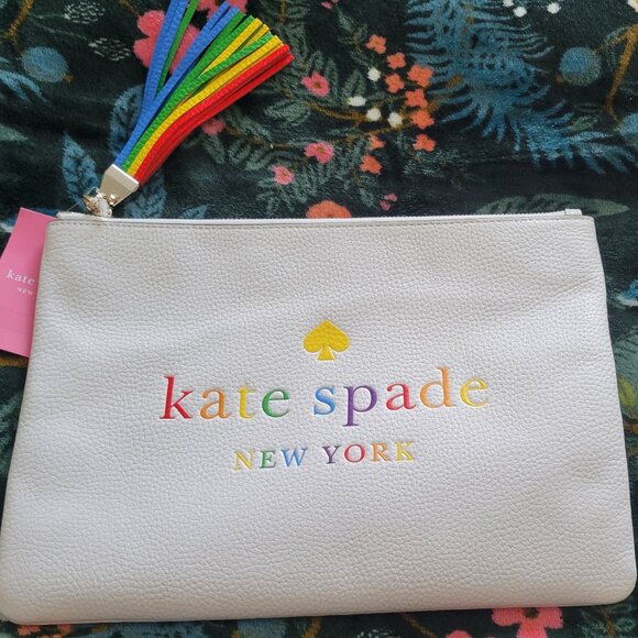 Kate Spade White Clutch with Rainbow Letting - Picture 4 of 5
